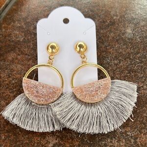 Circle Post Glitter Fringe Earrings
